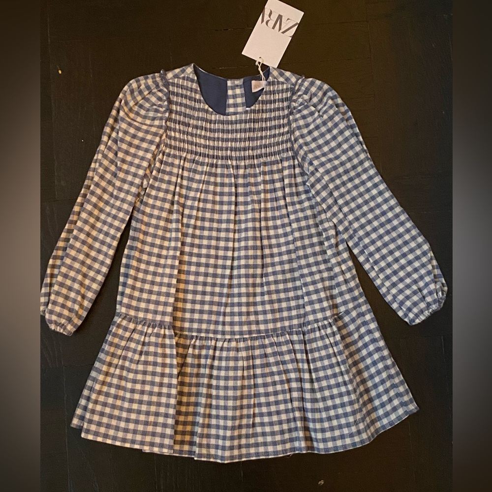 NWT ZARA Gingham Blue & White Dress - Size 4-5 Years